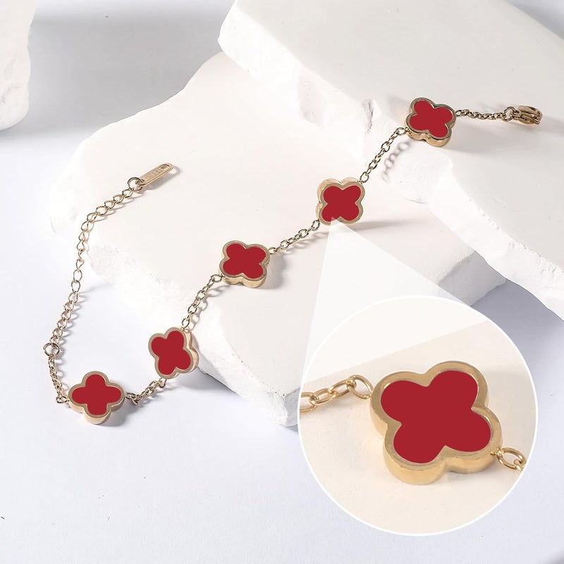 GRBeid double sided 18K Gold Plated Clover Bracelet for Women, Dupe Four Leaf Flower Lucky Chain Bangle, Cute Jewelry Gift for Her Mom Wife - Image 2